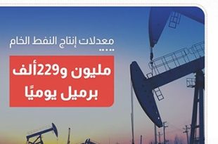 ارتفاع إنتاج النفط الخام إلى مليون و229 ألف برميل