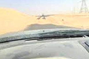 تحذير من كثبان رملية على ااطريق العام بالاصابعة