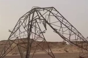 انقطاع الكهرباء في زلة بعد سقوط برجين من خط محطة 66