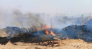 حريق في محطة معالجة الصرف الصحي التنقية بسبها