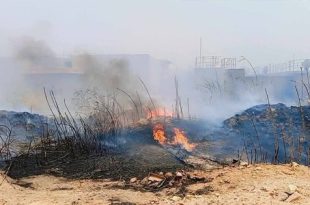 حريق في محطة معالجة الصرف الصحي التنقية بسبها