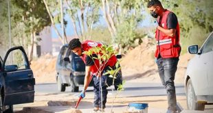الهلال الأحمر ترهونة يقوم بحملة تشجير داخل المدينة