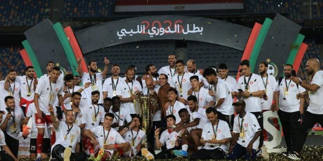 فرحة لاعبي السويحلي بتتويجهم بالدوري الليبي