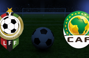 جرافيك توضيحي به شعار الاتحاد الافريقي لكرة القدم وشعار الاتحاد الليبي لكرة القدم