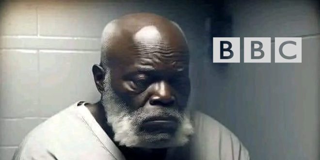 ​صورة للمواطن الليبي أبو عجيلة مسعود المريمي مع شعار شبكة BBC الإخبارية، تعليقاً على تقرير يسلط الضوء على استئناف محاكمته في قضية لوكربي
