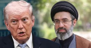 صورة مركبة تجمع بين رئيس الولايات المتحدة السابق دونالد ترامب ورجل الدين الإيراني مجتبى خامنئي، تُعبر عن التوتر والمواجهة بين واشنطن وطهران