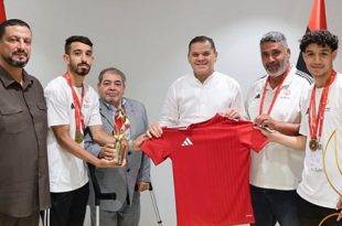 رئيس حكومة الوحدة الوطنية عبدالحميد الدبيبة ووزير الرياضة فؤاد برغش يكرمون أبطال منتخب ليبيا لكرة القدم الموحدة الحائزين على كأس العالم بباريس.