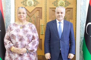 محافظ مصرف ليبيا المركزي ناجي عيسى خلال لقائه الممثلة الأممية هانا تيته لبحث الأوضاع الاقتصادية والمالية في ليبيا