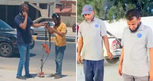 صورة مركبة تظهر في الجانب الأيسر فنيين يستخدمون أجهزة الكشف عن التلف والأعطال الأرضية
