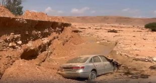 جزء متضرر من طريق غريان الشويرف جراء سيول الأمطار